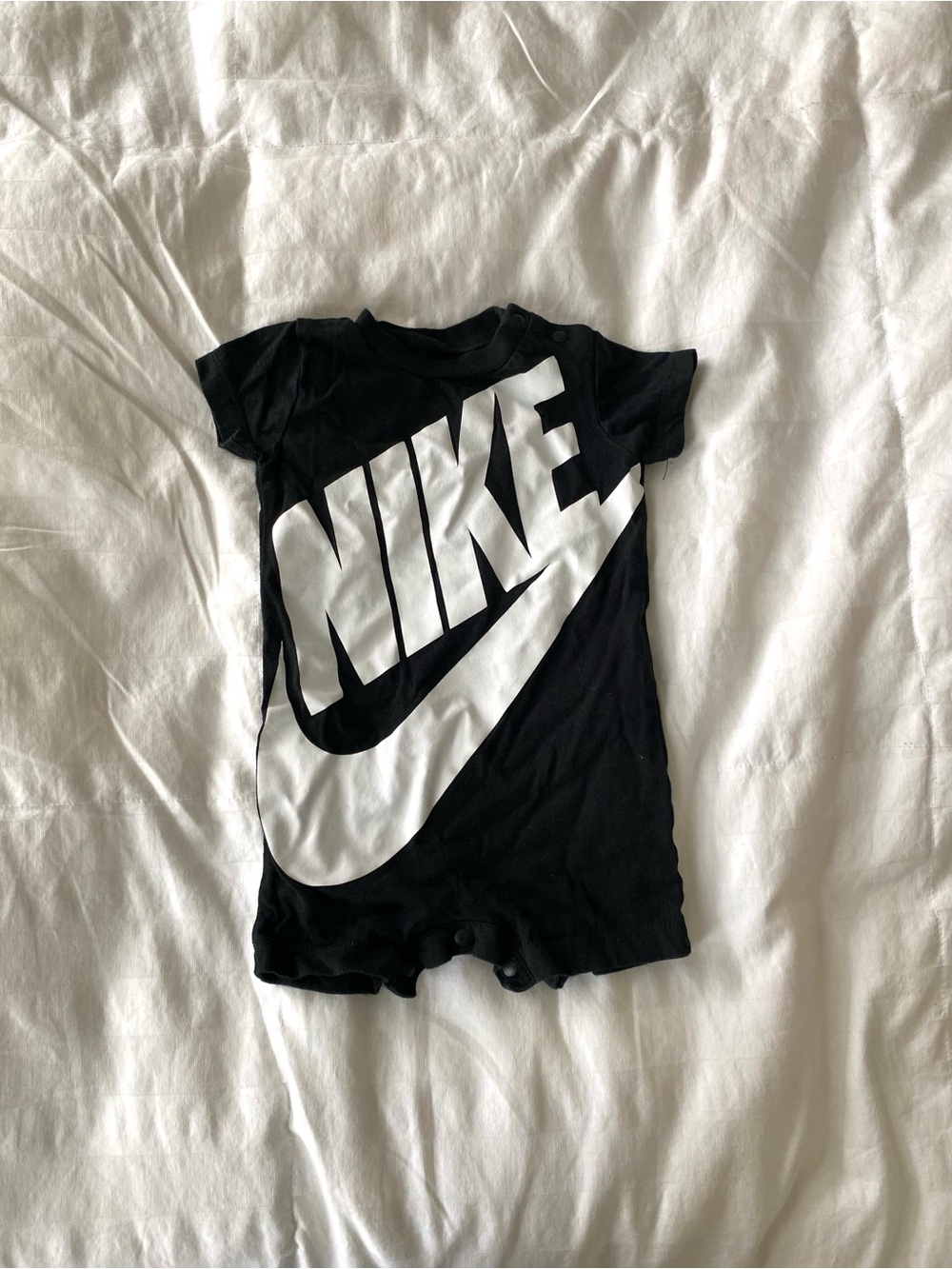 Nike Black Baby Onesie/Romper with Large White Logo 6M